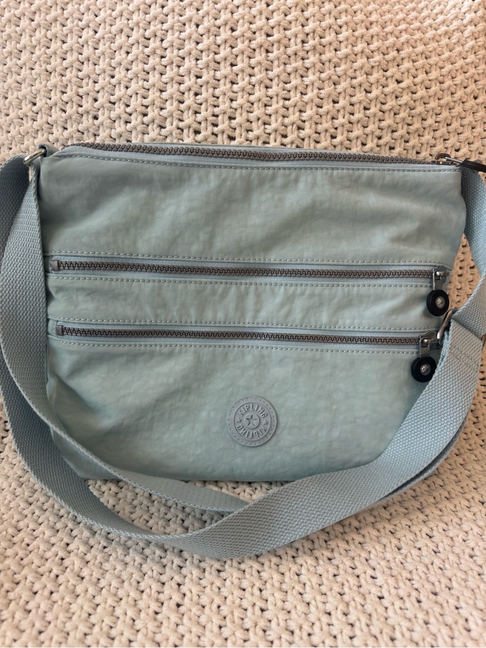 Kipling Alvar Light Blue Nylon Crossbody Bag Multi Pocket Travel Purse